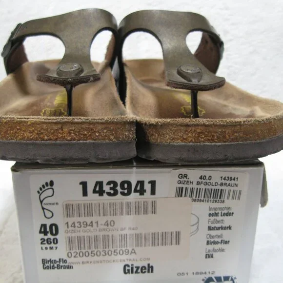 Birkenstock GIZEH Gold-Brown Birko Flor 40 R US W 9 M 7 USED - Picture 10 of 11